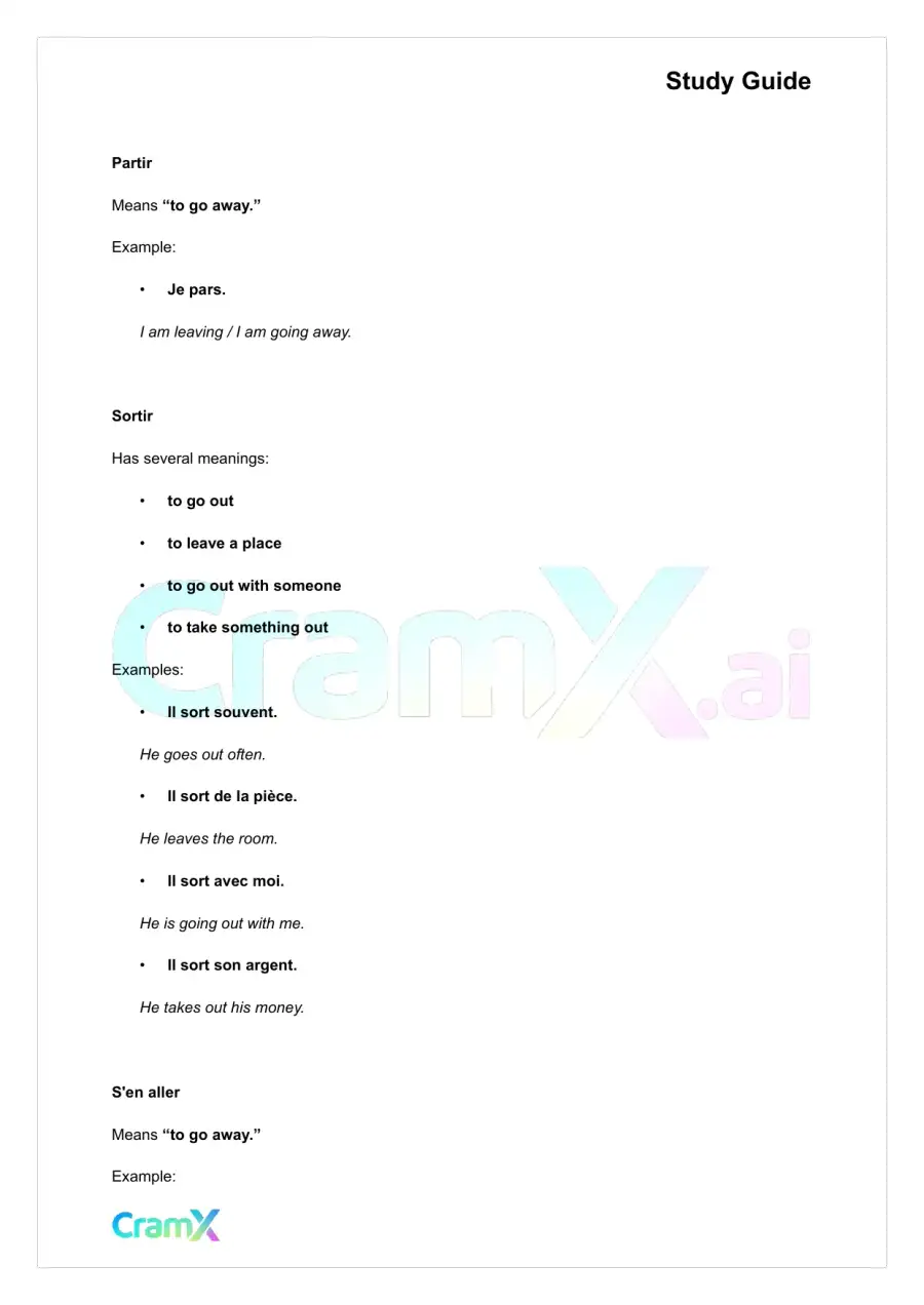French II – Special Uses of Certain Verbs, page 5