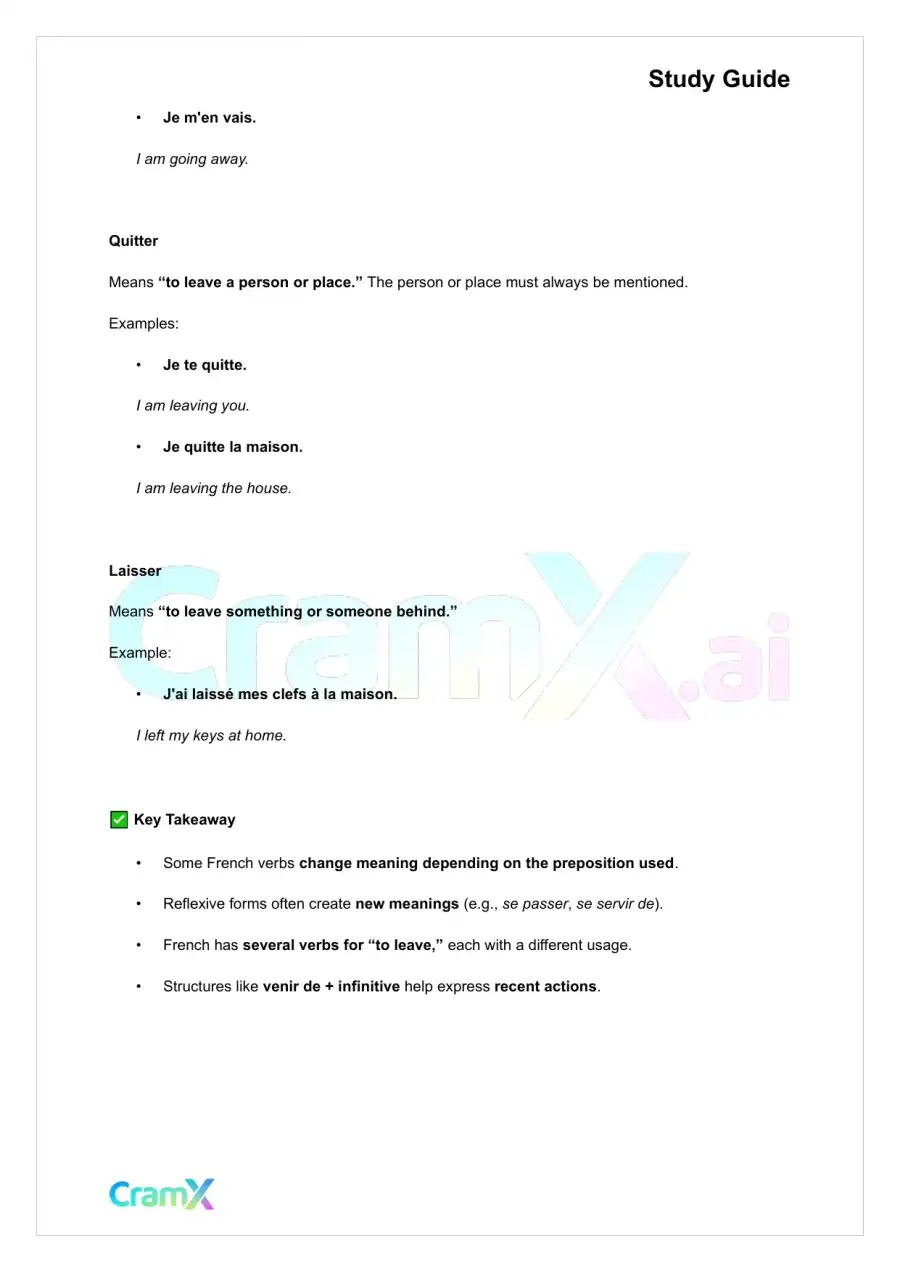 French II – Special Uses of Certain Verbs, page 6