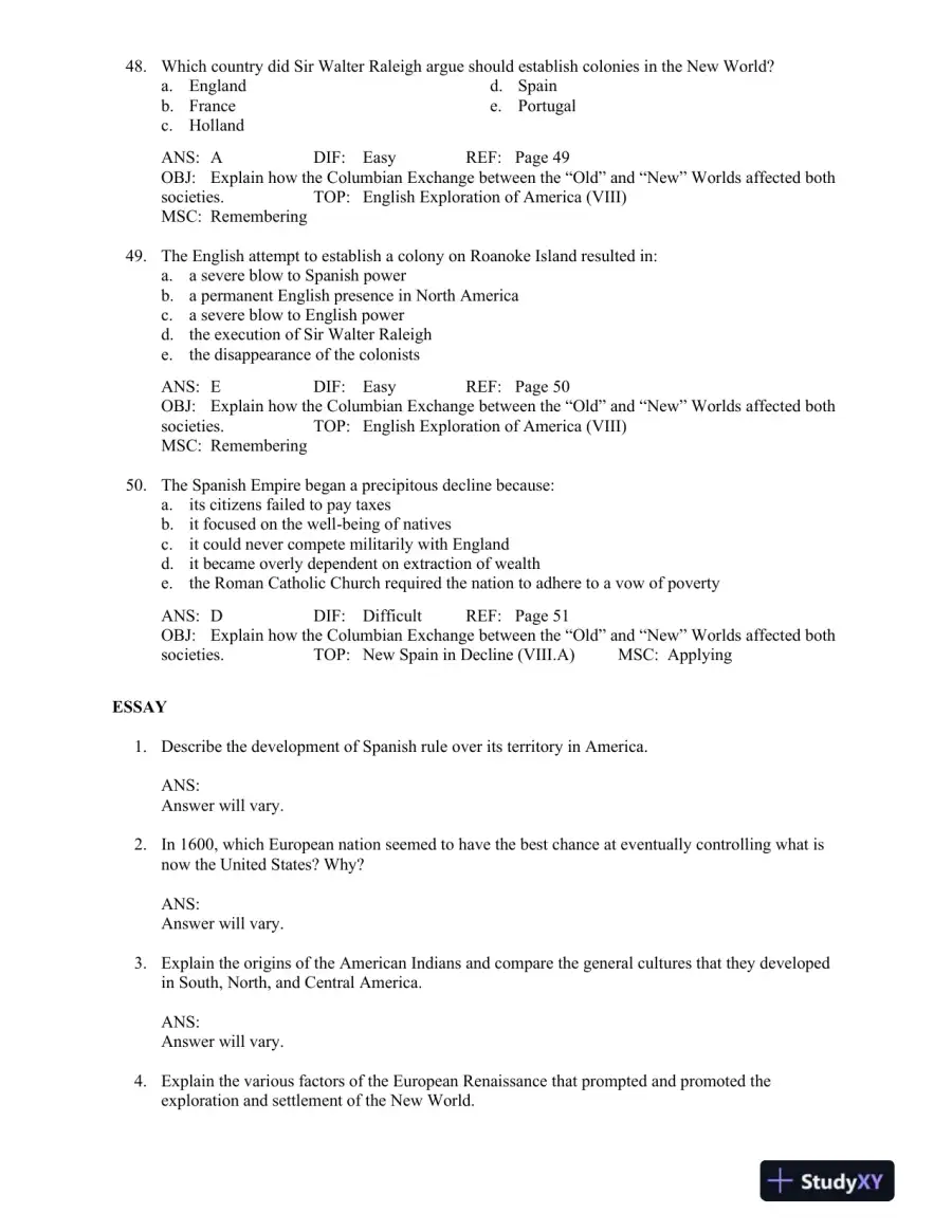 America: A Narrative History (Vol. 1) Tenth Edition Test Bank, page 13