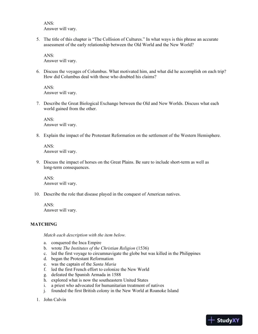 America: A Narrative History (Vol. 1) Tenth Edition Test Bank, page 14