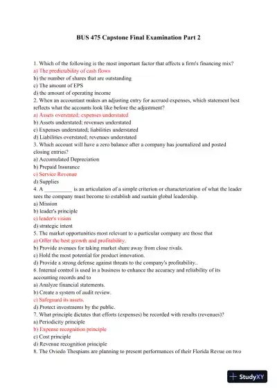BUS 475 Capstone Final Examination Part 2 - Page 1 preview image