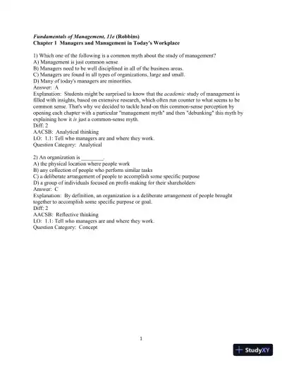 Test Bank for Fundamentals Of Management, 11rth Edition - Page 1 preview image