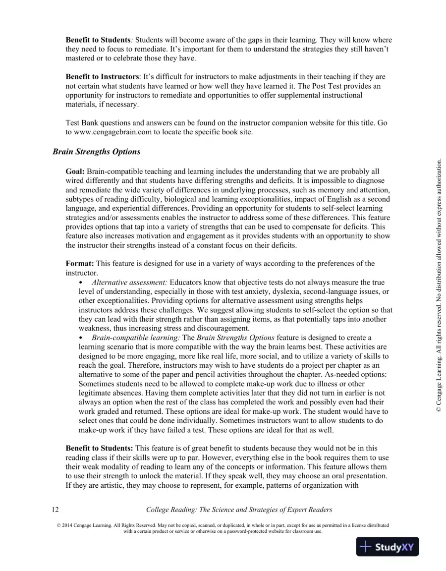College Reading : The Science And Strategies Of Expert Readers, 1st Edition Solution Manual, page 12