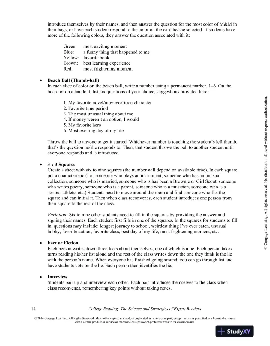 College Reading : The Science And Strategies Of Expert Readers, 1st Edition Solution Manual, page 14