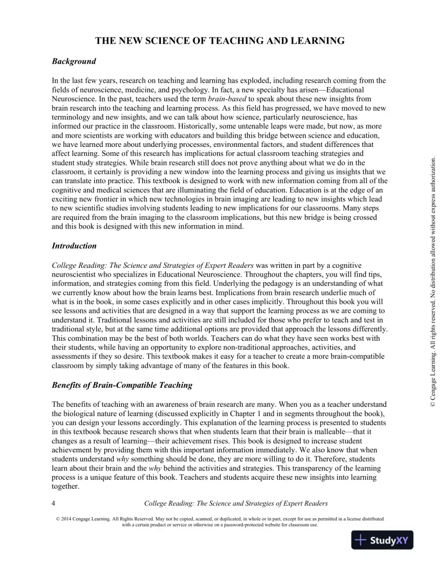 College Reading : The Science And Strategies Of Expert Readers, 1st Edition Solution Manual, page 4
