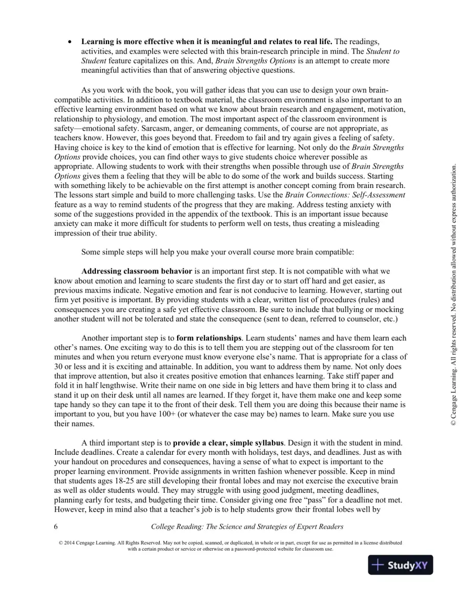 College Reading : The Science And Strategies Of Expert Readers, 1st Edition Solution Manual, page 6
