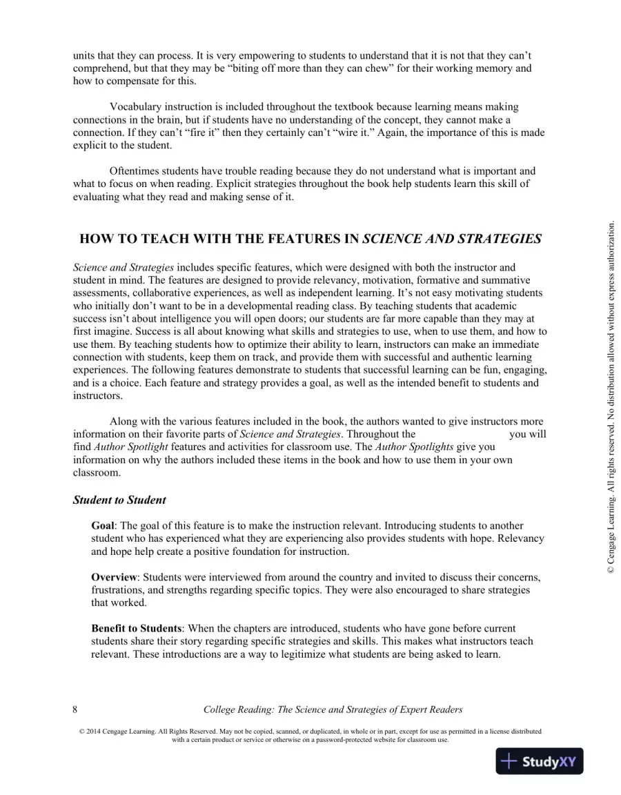 College Reading : The Science And Strategies Of Expert Readers, 1st Edition Solution Manual, page 8