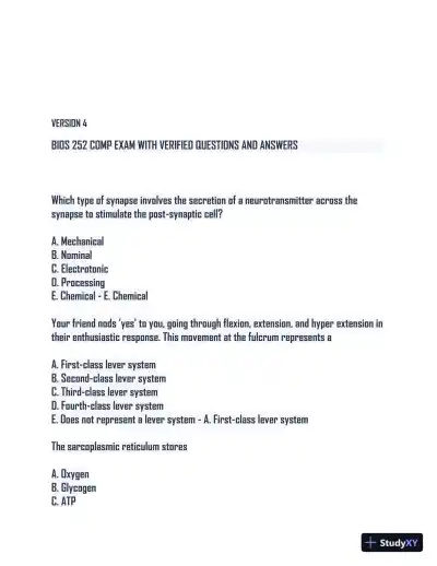 2024 BIOS252 Biology Comprehension Exam With Answers (50 Solved Questions) - Page 1 preview image
