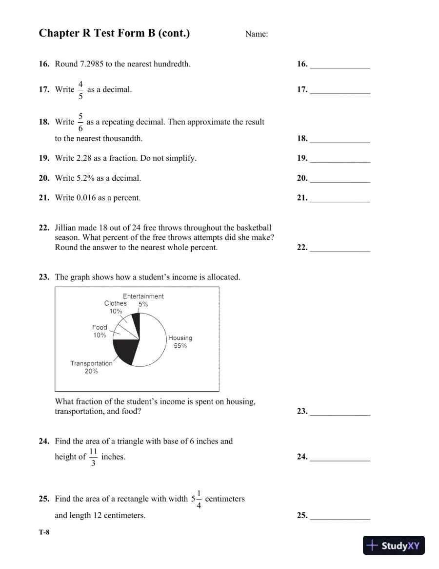 Test Bank for Algebra: A Combined Approach, 6th Edition, page 11