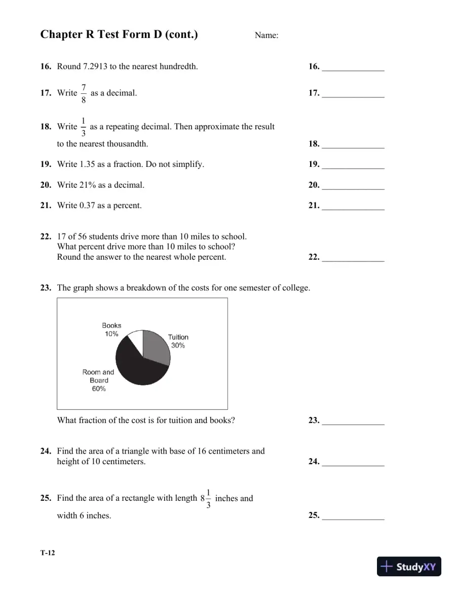 Test Bank for Algebra: A Combined Approach, 6th Edition, page 15