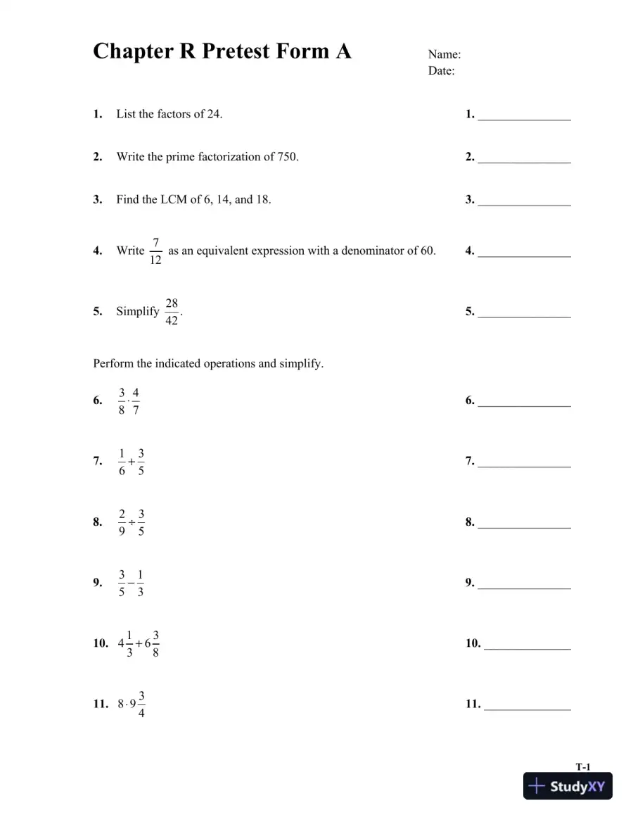 Test Bank for Algebra: A Combined Approach, 6th Edition, page 4