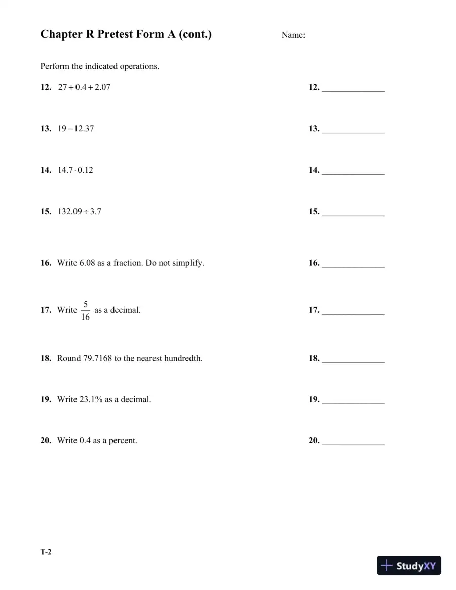 Test Bank for Algebra: A Combined Approach, 6th Edition, page 5