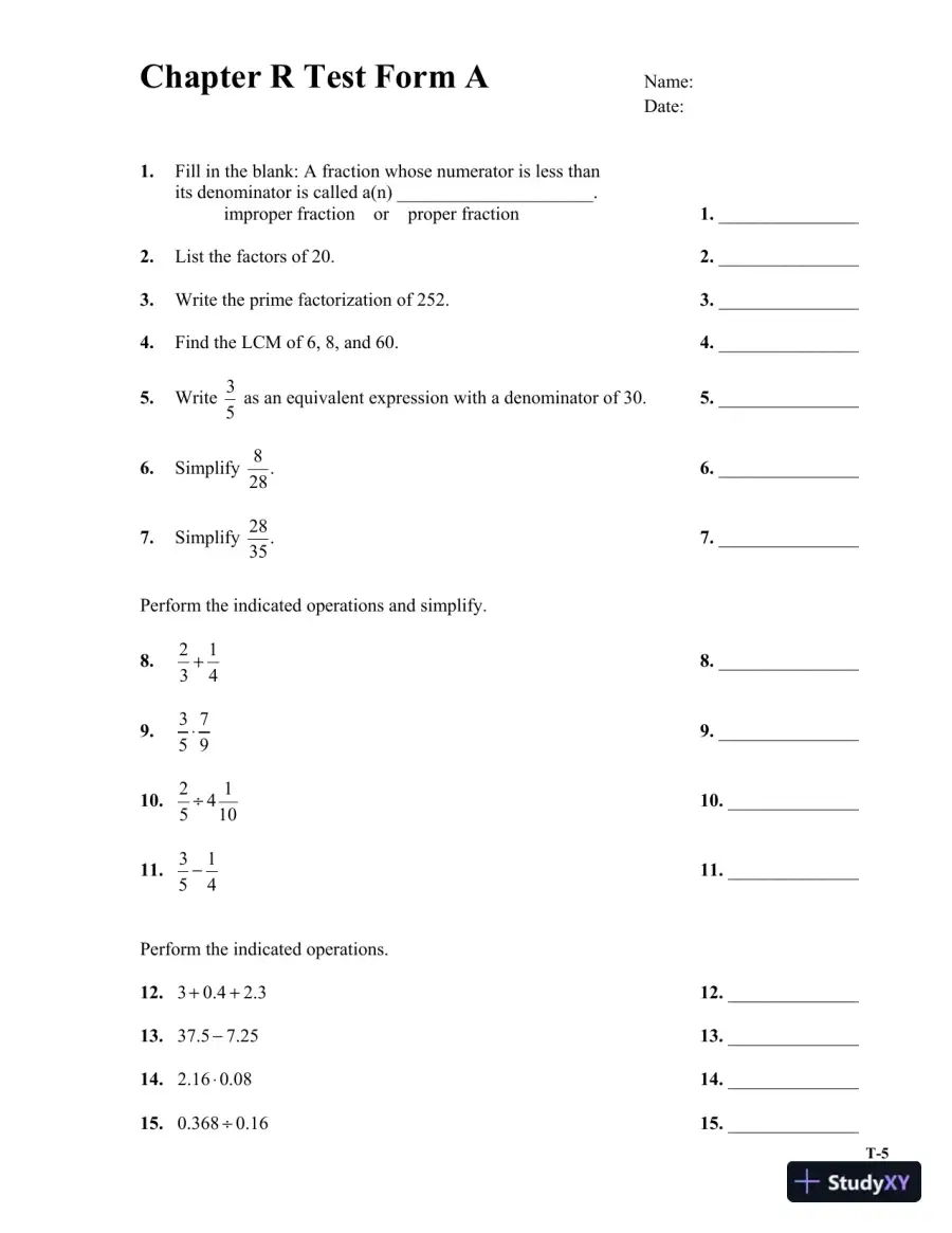 Test Bank for Algebra: A Combined Approach, 6th Edition, page 8