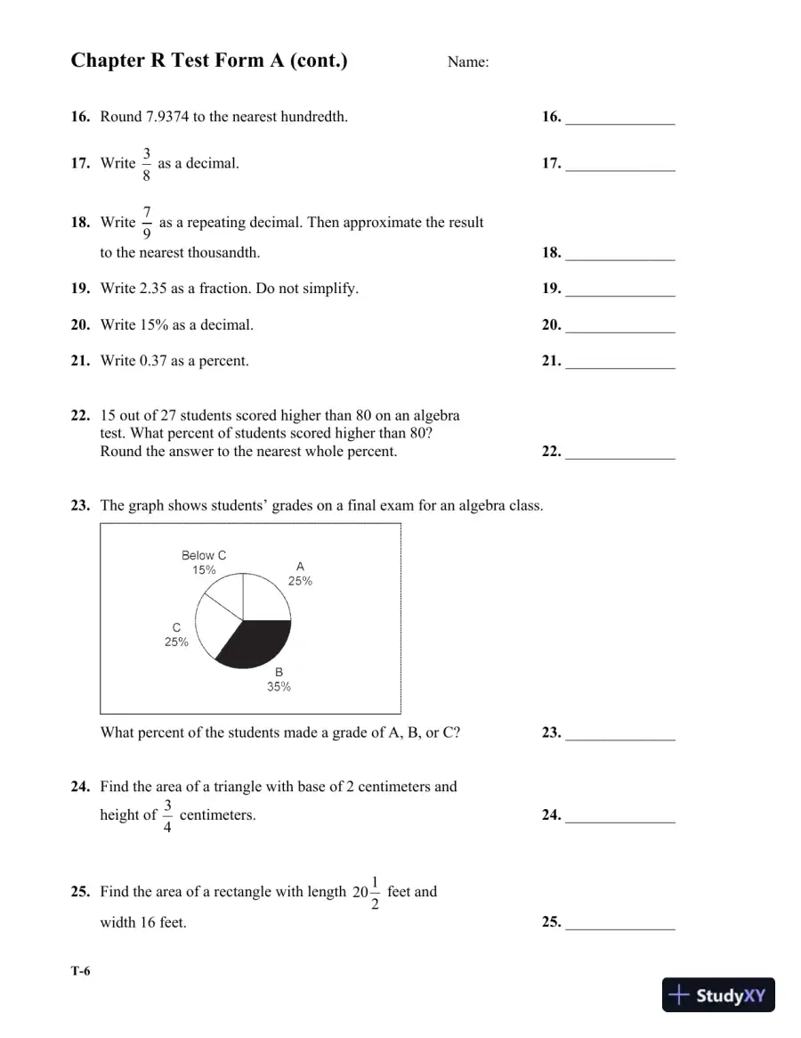 Test Bank for Algebra: A Combined Approach, 6th Edition, page 9
