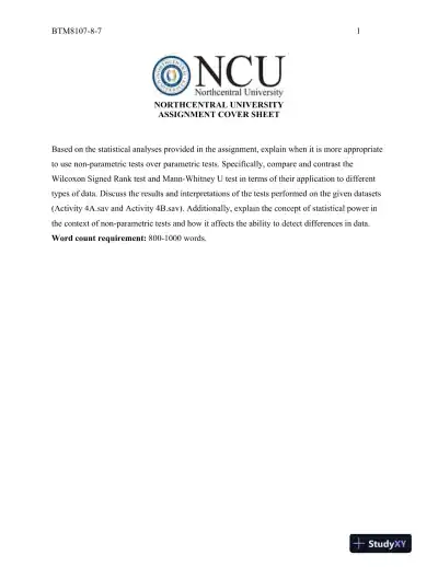 BTM8107-8 Non-Parametric Tests - Page 1 preview image