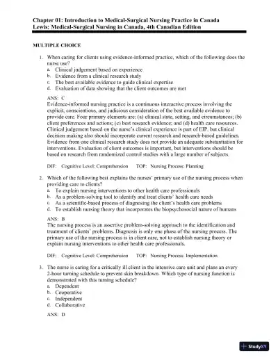 Test Bank for Medical-Surgical Nursing in Canada, 4th Edition - Page 1 preview image