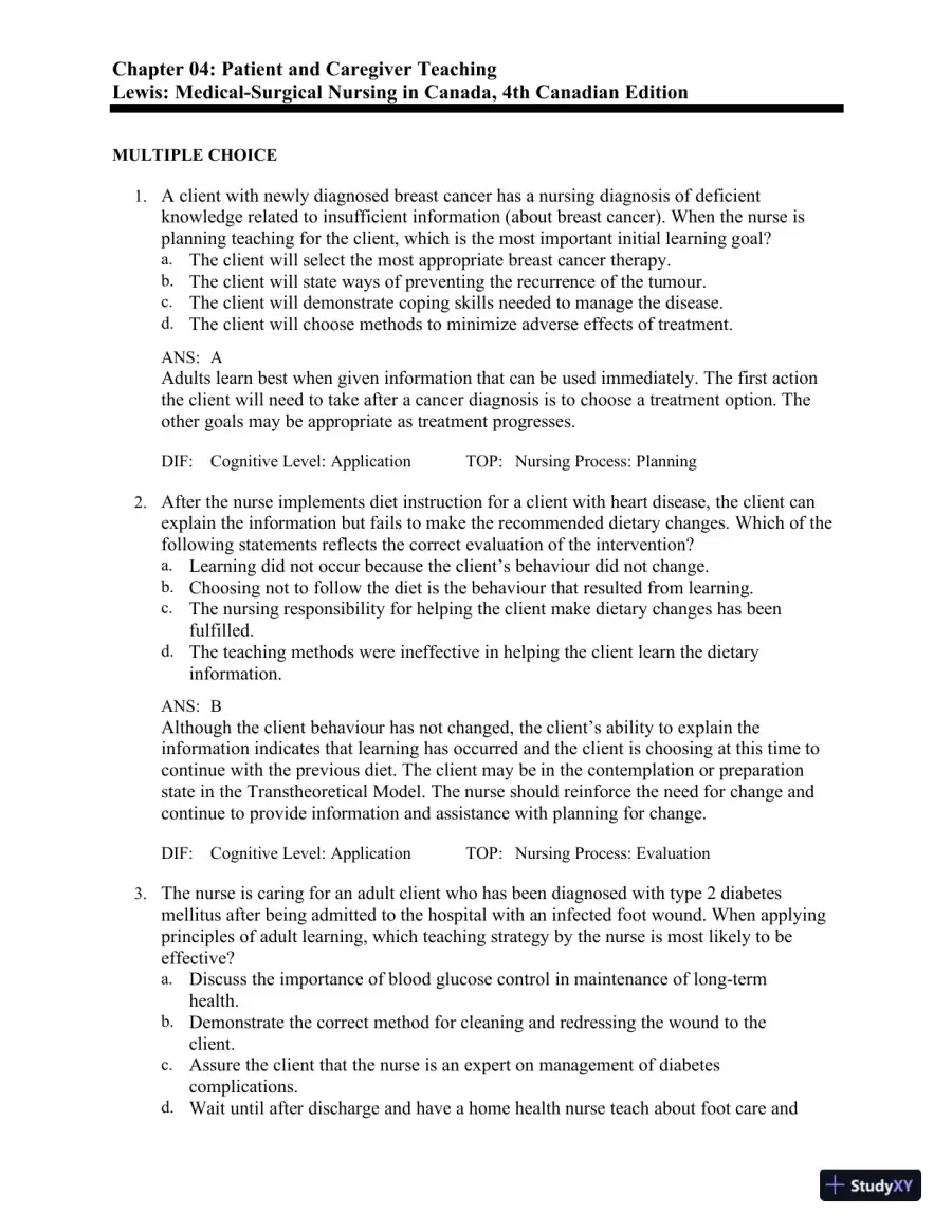 Test Bank for Medical-Surgical Nursing in Canada, 4th Edition, page 17