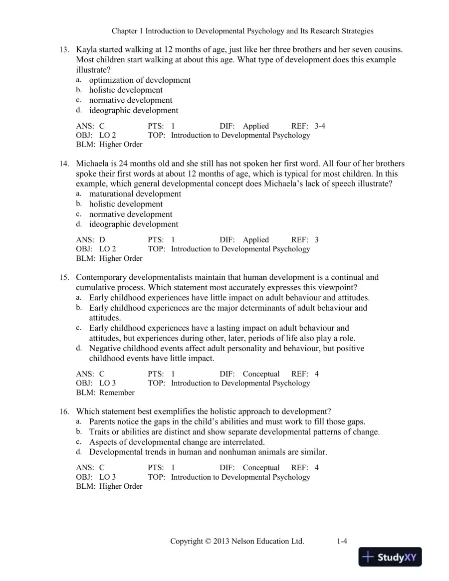 Developmental Psychology Childhood And Adolescence, Fourth Canadian Edition Test Bank, page 5
