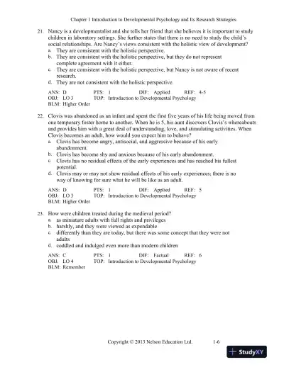 Developmental Psychology Childhood And Adolescence, Fourth Canadian Edition Test Bank - Page 7 preview image