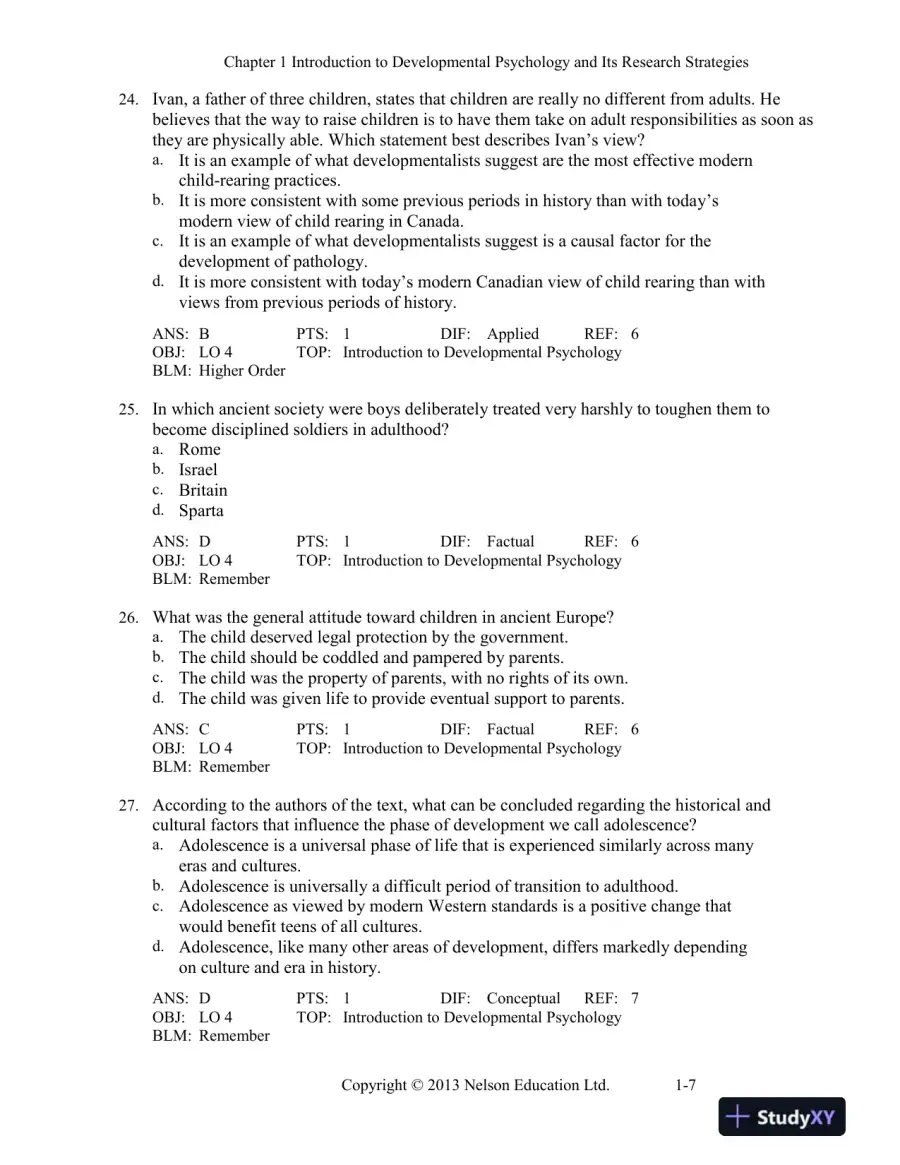 Developmental Psychology Childhood And Adolescence, Fourth Canadian Edition Test Bank, page 8