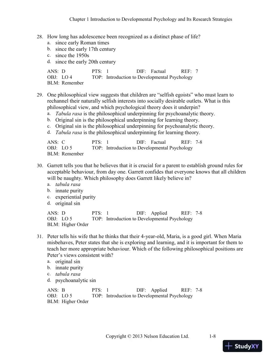 Developmental Psychology Childhood And Adolescence, Fourth Canadian Edition Test Bank, page 9