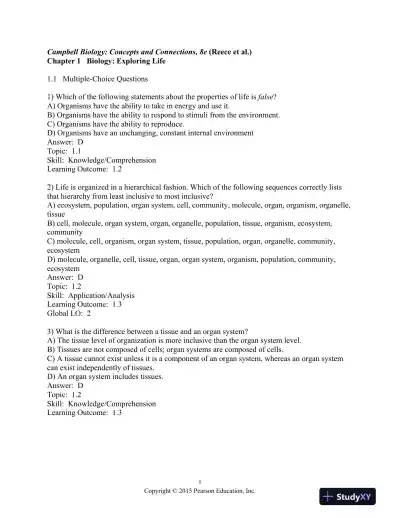 Campbell Biology: Concepts And Connections, Global Edition 8th Edition Test Bank - Page 1 preview image