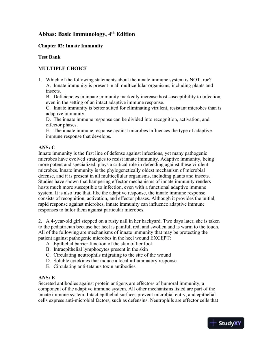 Basic Immunology: Functions and Disorders of the Immune System 4th Edition Test Bank, page 9