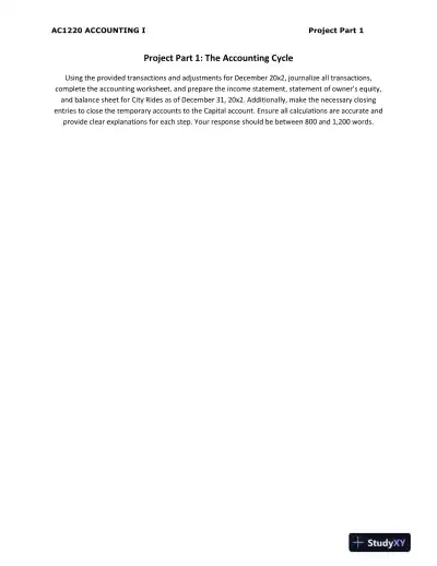 AC1220 The Accounting Cycle Project Part 1 - Page 1 preview image