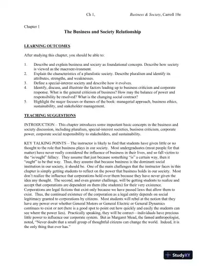Solution Manual for Business and Society: Ethics, Sustainability and Stakeholder Management, 10th Edition - Page 1 preview image