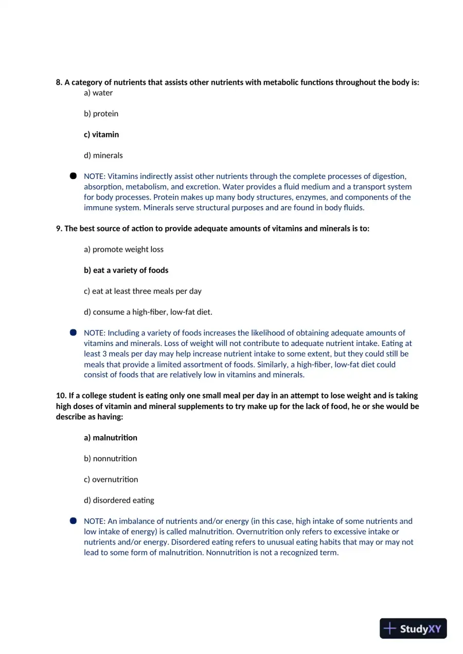 NR228 Nutrition Final Exam With Answers (40 Solved Questions), page 4