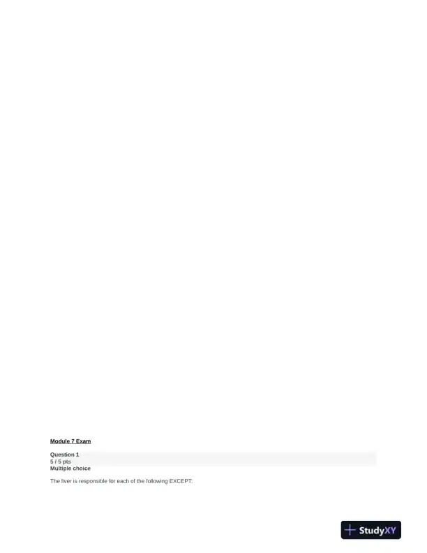 NURS231 Pathophysiology Module 7 With Answers (24 Solved Questions) - Page 1 preview image