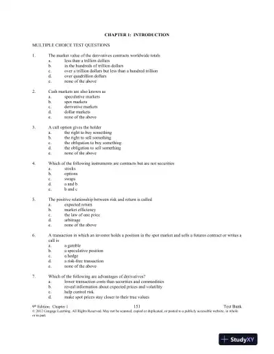 Test Bank For Introduction To Derivatives And Risk Management, 9th Edition - Page 1 preview image