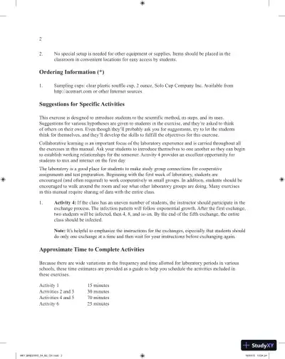 Solution Manual for Thinking About Biology An Introductory Laboratory Manual, 5th Edition - Page 10 preview image