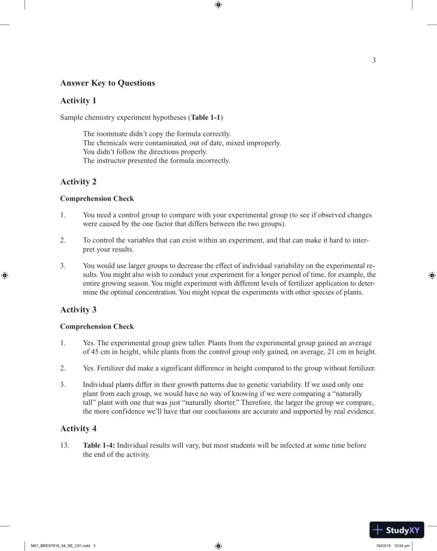 Solution Manual for Thinking About Biology An Introductory Laboratory Manual, 5th Edition, page 11