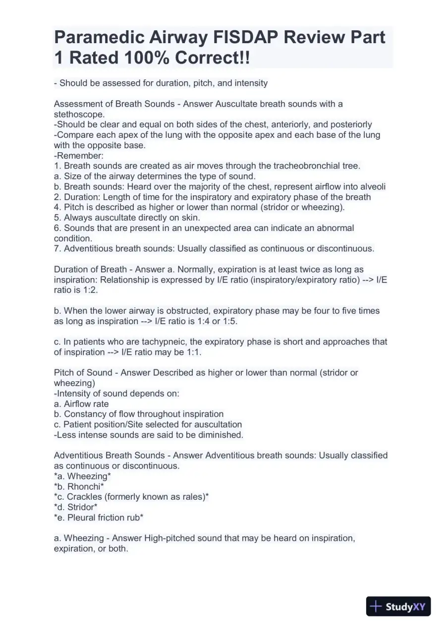 FISDAP Paramedic Airway Practice Exam With Answers (184 Solved Questions), page 10