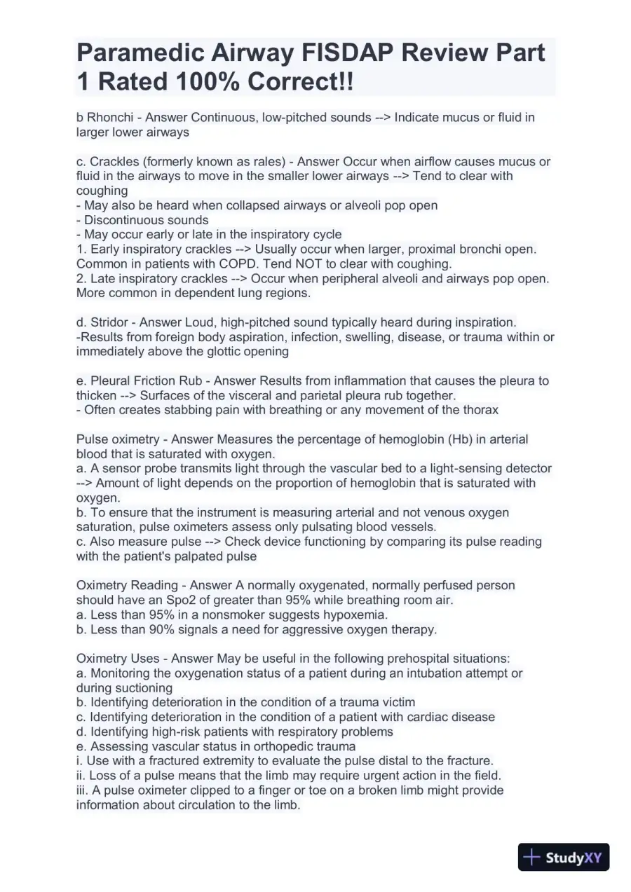 FISDAP Paramedic Airway Practice Exam With Answers (184 Solved Questions), page 11