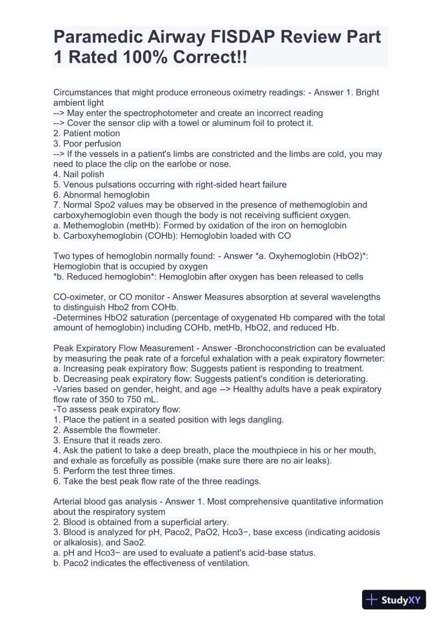 FISDAP Paramedic Airway Practice Exam With Answers (184 Solved Questions), page 12