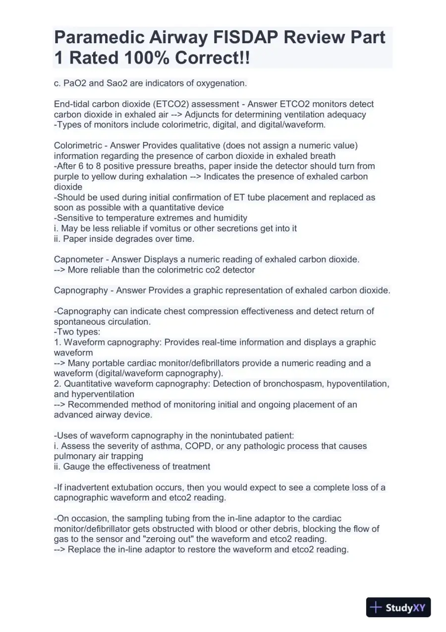 FISDAP Paramedic Airway Practice Exam With Answers (184 Solved Questions), page 13
