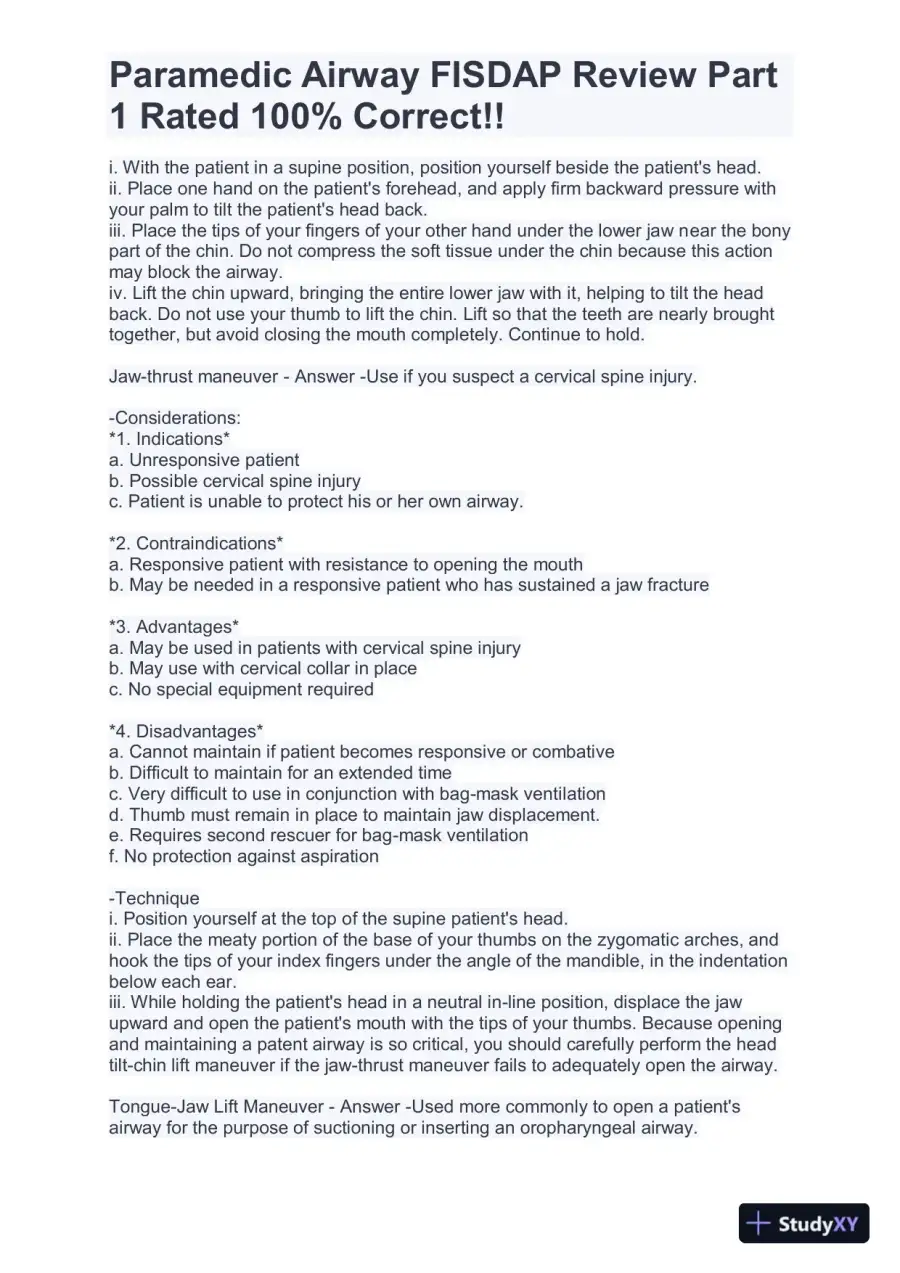 FISDAP Paramedic Airway Practice Exam With Answers (184 Solved Questions), page 16