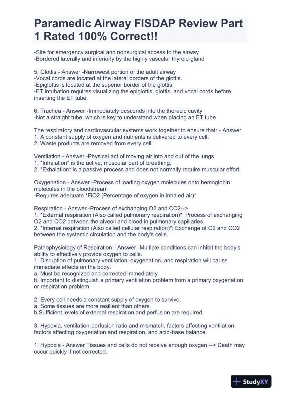FISDAP Paramedic Airway Practice Exam With Answers (184 Solved Questions), page 3