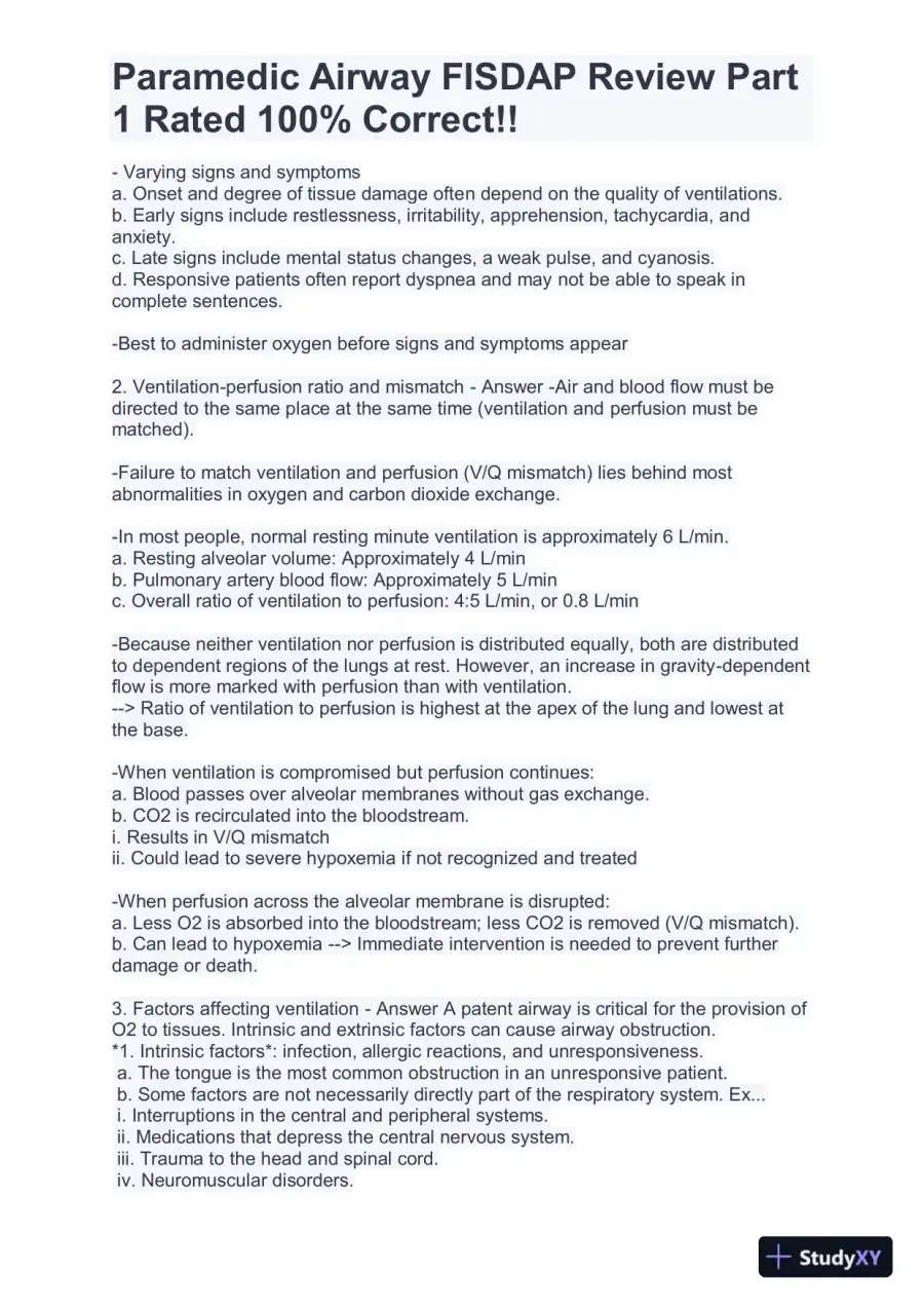 FISDAP Paramedic Airway Practice Exam With Answers (184 Solved Questions), page 4