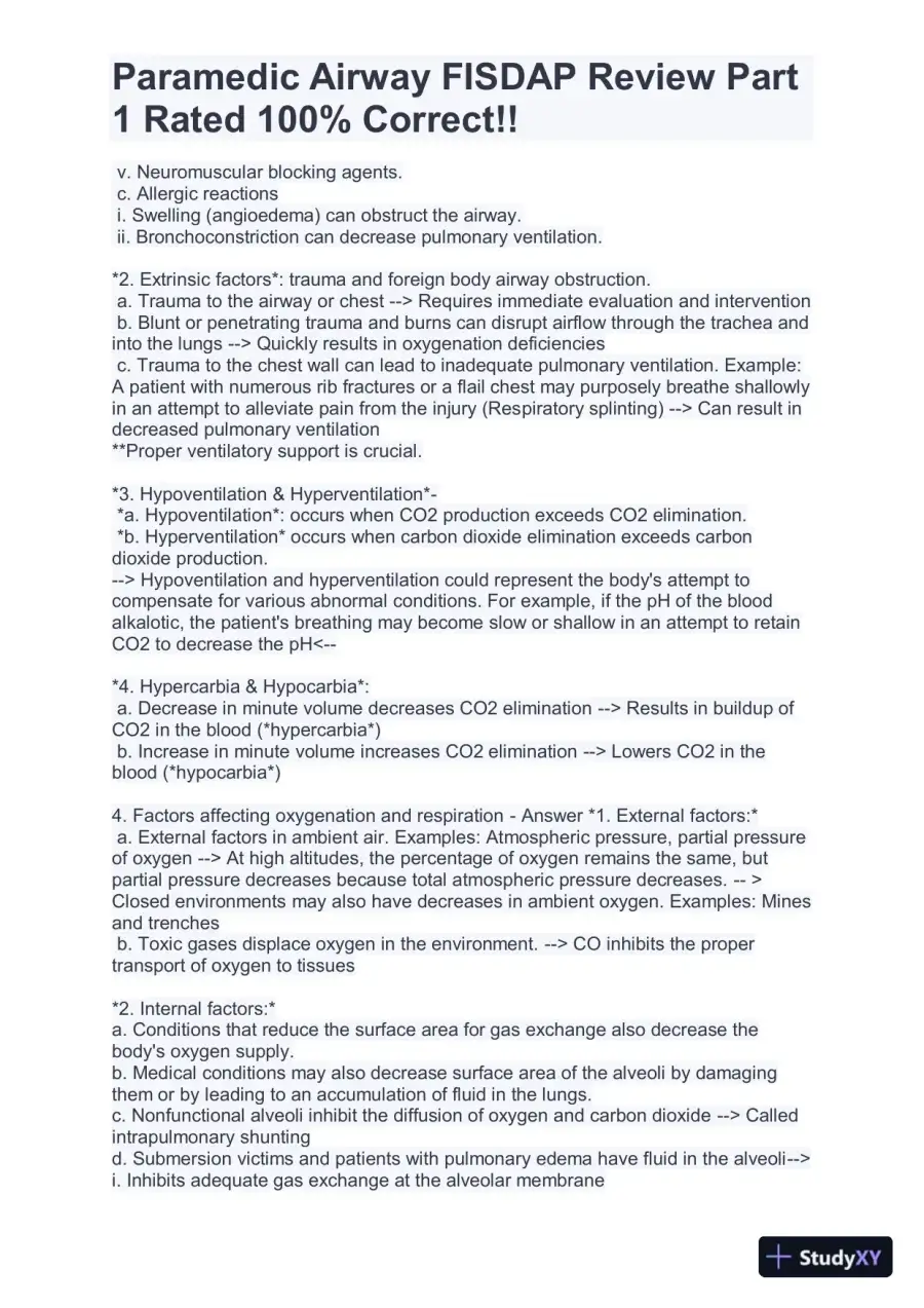 FISDAP Paramedic Airway Practice Exam With Answers (184 Solved Questions), page 5