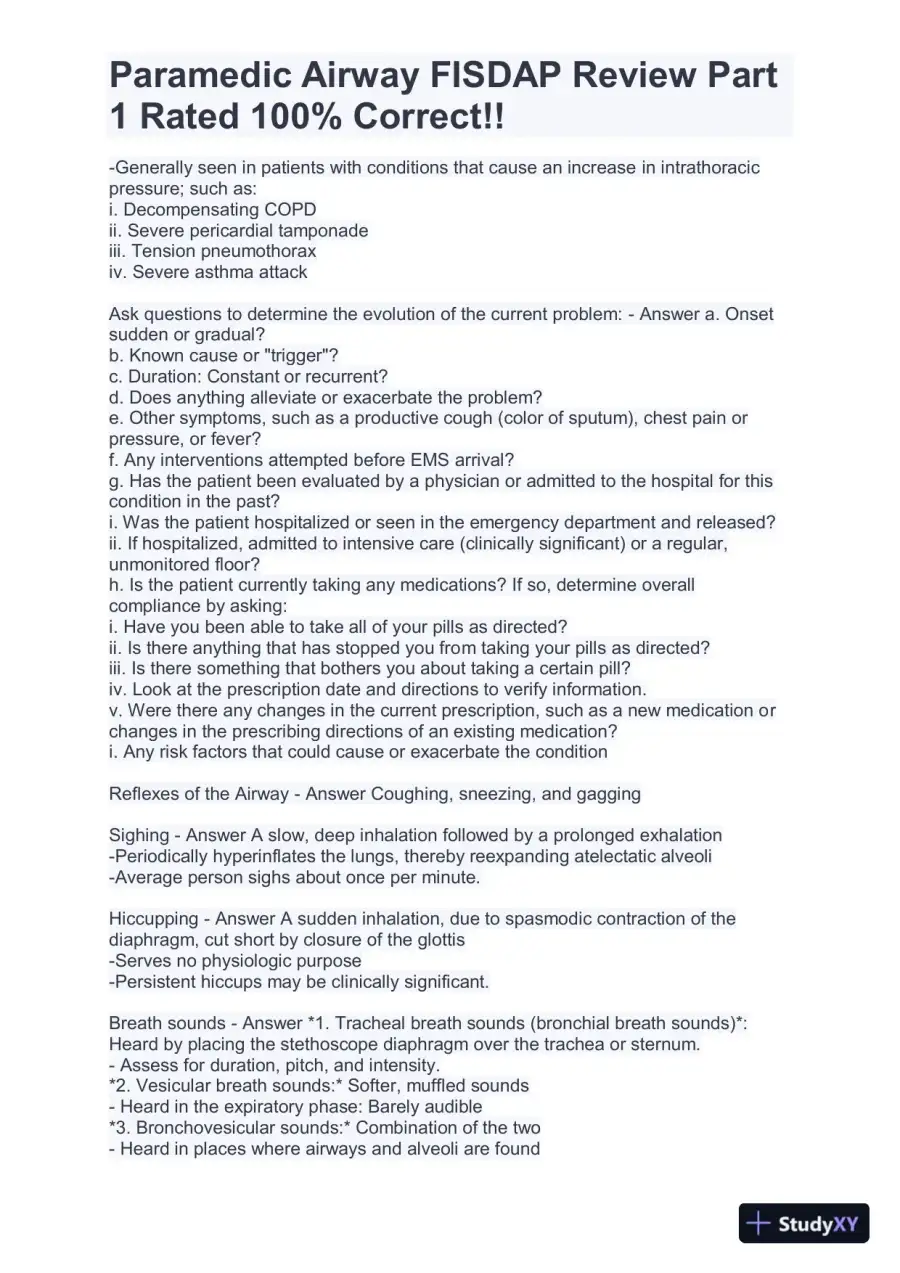 FISDAP Paramedic Airway Practice Exam With Answers (184 Solved Questions), page 9