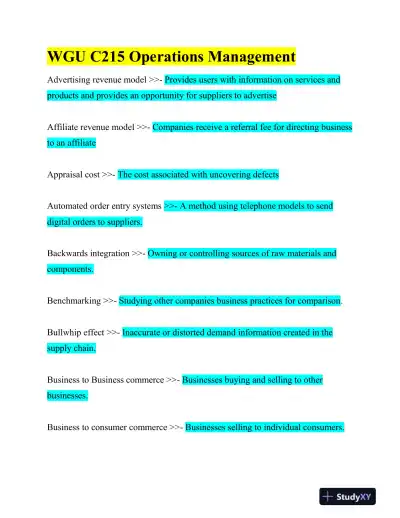 WGU Management Practice Exam With Answers (130 Solved Questions) - Page 1 preview image