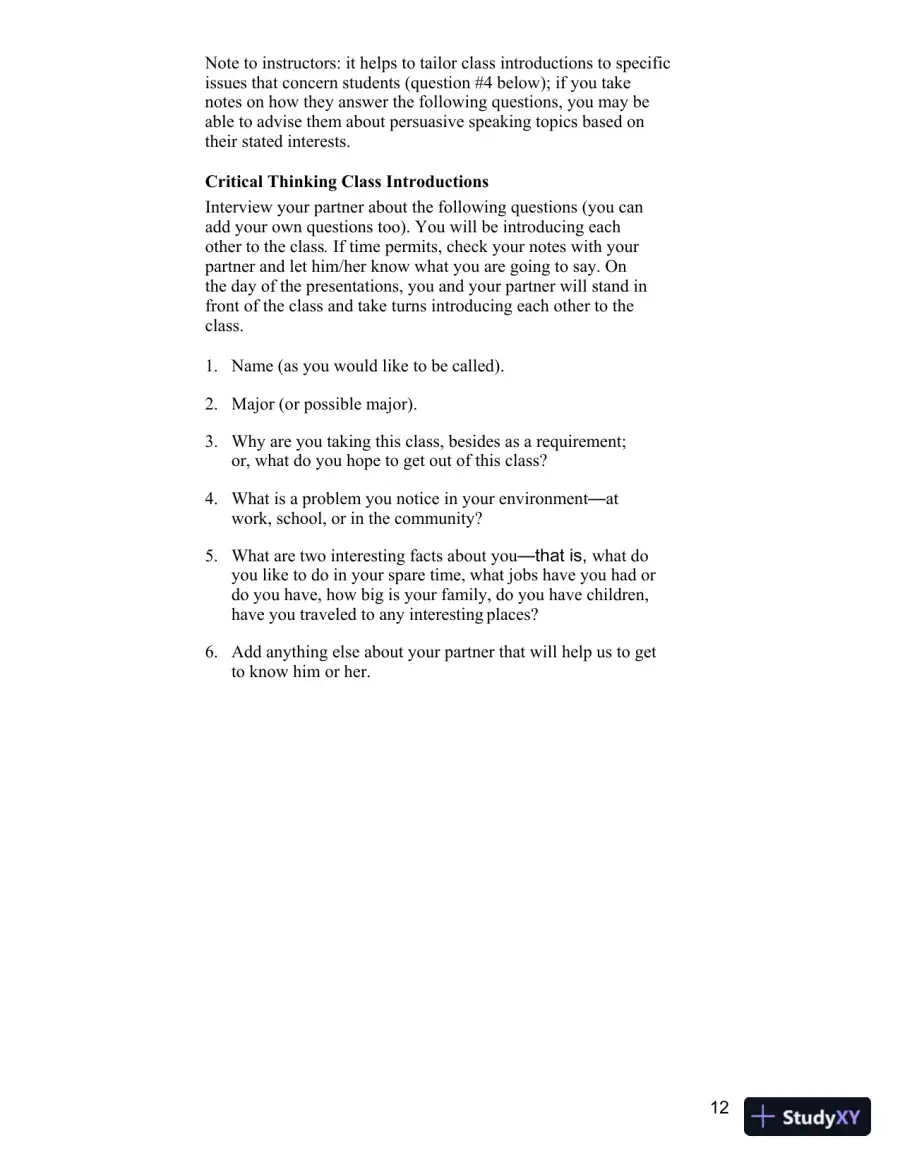 Test Bank for Becoming a Critical Thinker: A User-Friendly Manual, 7th Edition, page 12