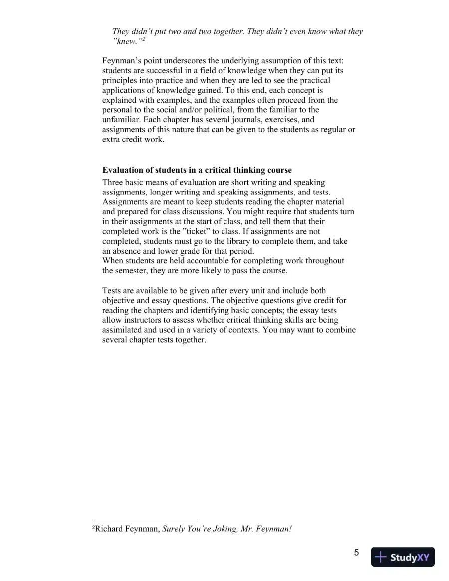 Test Bank for Becoming a Critical Thinker: A User-Friendly Manual, 7th Edition, page 5