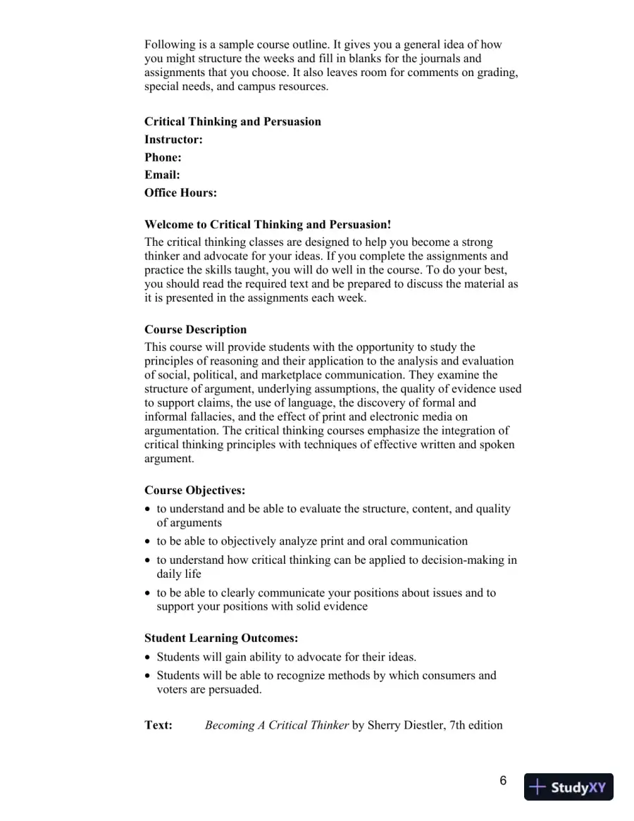 Test Bank for Becoming a Critical Thinker: A User-Friendly Manual, 7th Edition, page 6