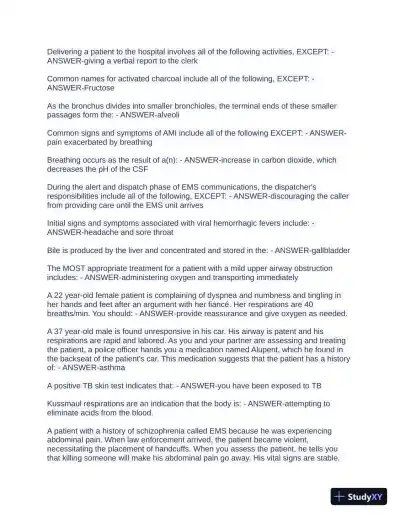 JB Learning: EMT Final Exam with Answers (201 Solved Questions) - Page 3 preview image