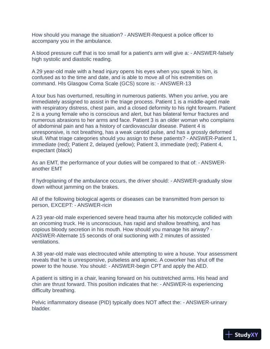 JB Learning: EMT Final Exam with Answers (201 Solved Questions), page 4