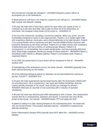 JB Learning: EMT Final Exam with Answers (201 Solved Questions) - Page 4 preview image